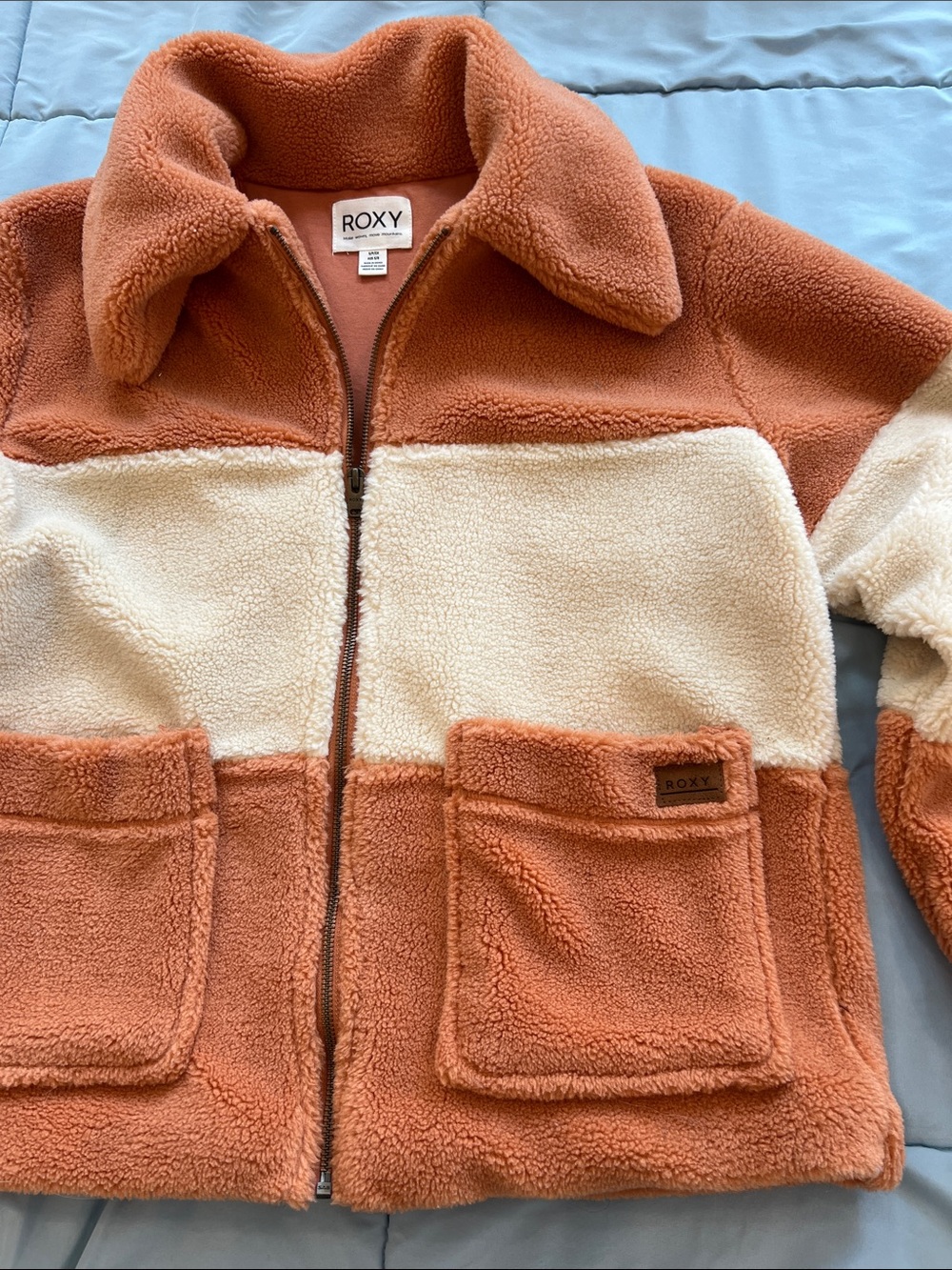 Roxy Two-Tone Orange and Cream Sherpa Zip-Up